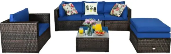 Hivvago 6 Pieces Patio Rattan Furniture Set with Sectional Cushion