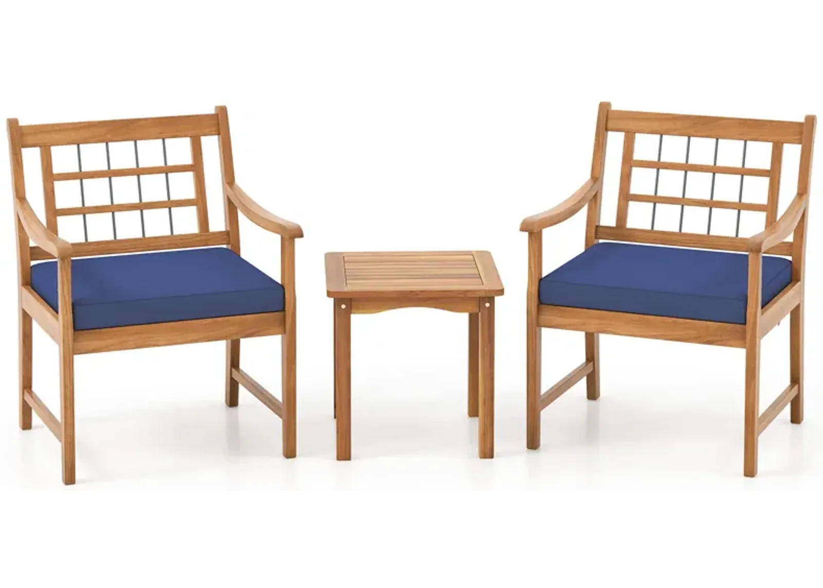 3 Piece Wood Patio Furniture Set with Seat Cushions and Acacia Wood Frame