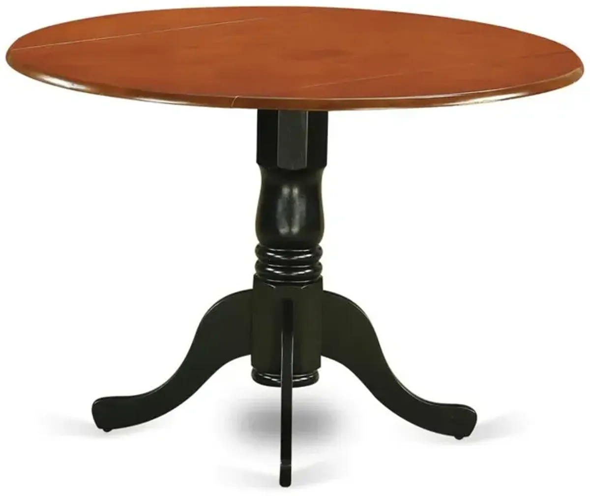 East West Furniture Dublin  Round  Table  with  two  9  Drop  Leaves  in  Black  and  Cherry  Finish