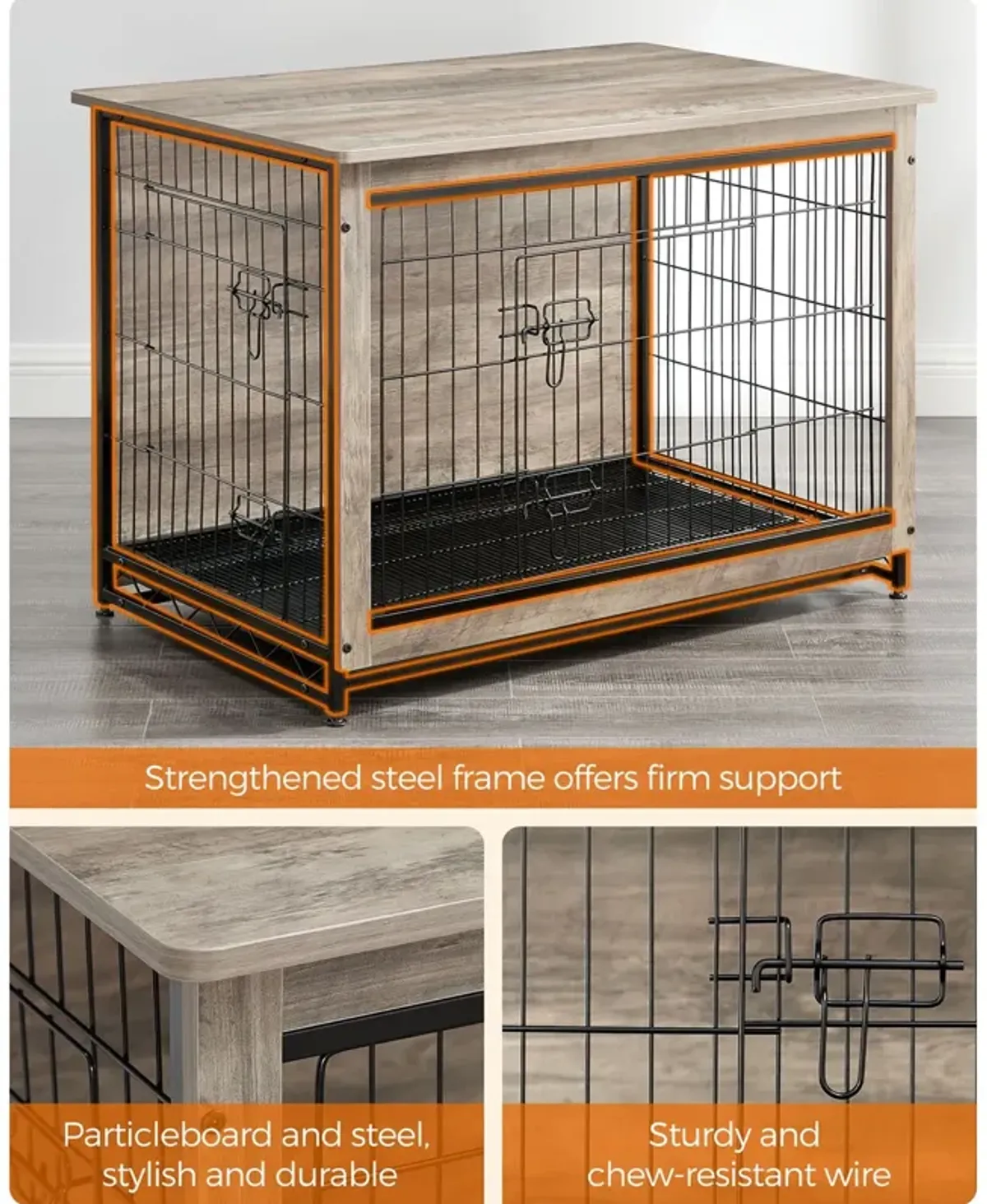 Wooden Dog Crate End Table - Indoor Pet Crate with Removable Tray