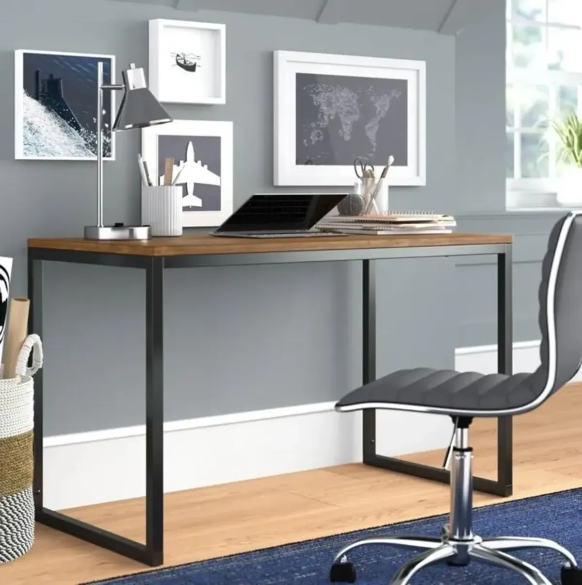 Hivvago Modern Home Office Desk with Metal Frame and Wood Table Top