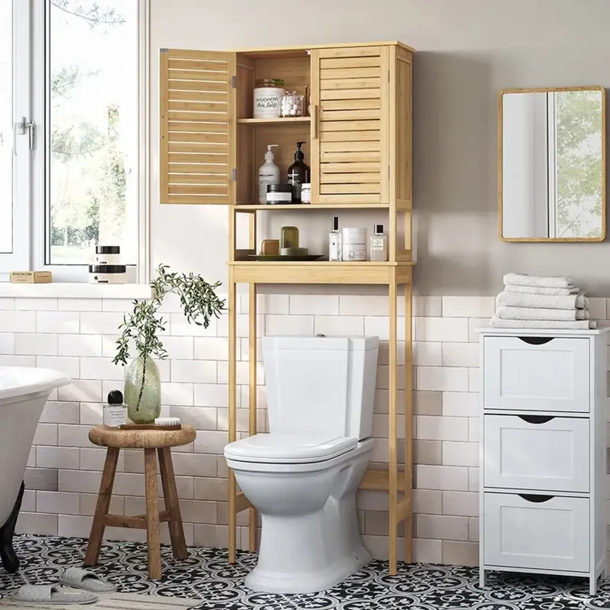 Over-The-Toilet Storage, Bathroom Cabinet with Adjustable Inside Shelf