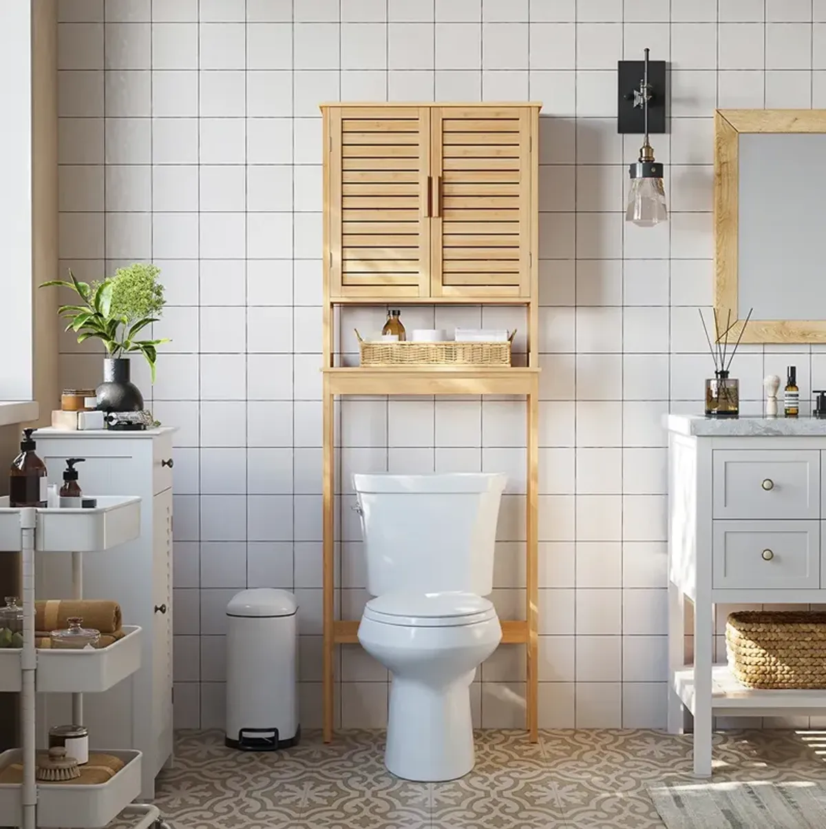 Over-The-Toilet Storage, Bathroom Cabinet with Adjustable Inside Shelf