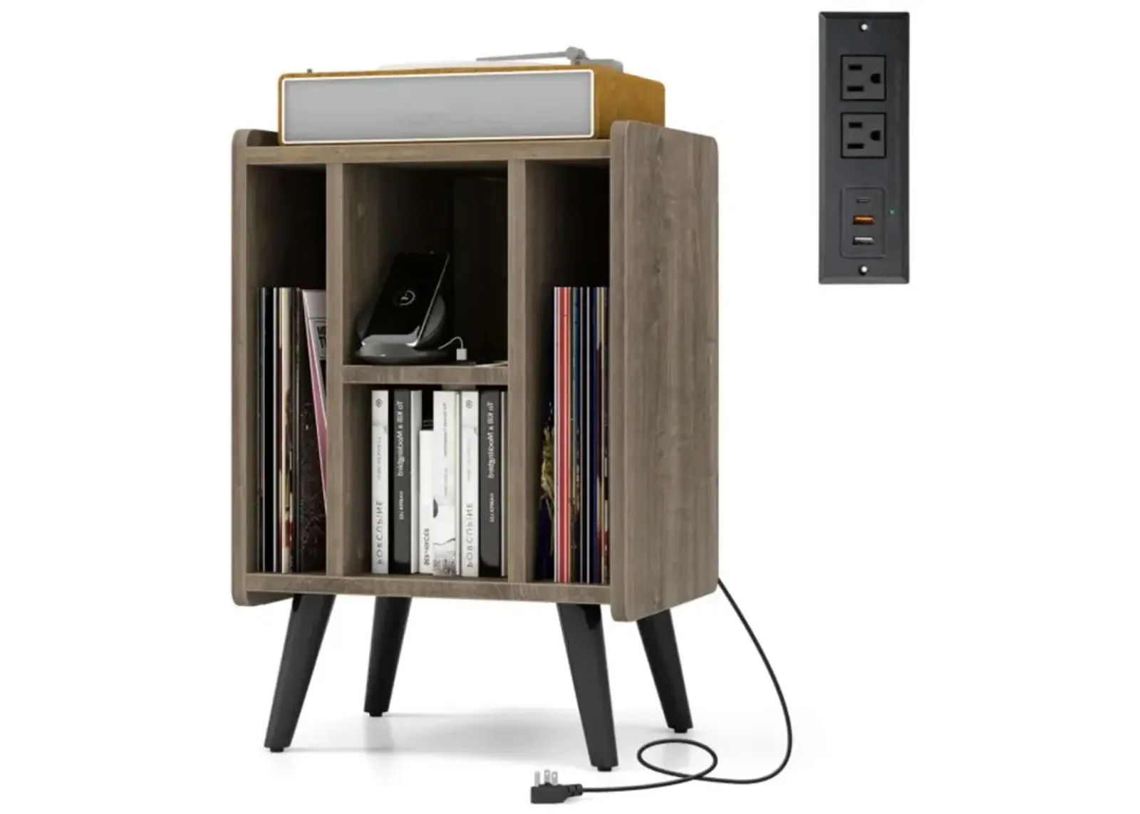 Hivvago Vinyl Record Storage Turntable Stand with 4 Open Shelves