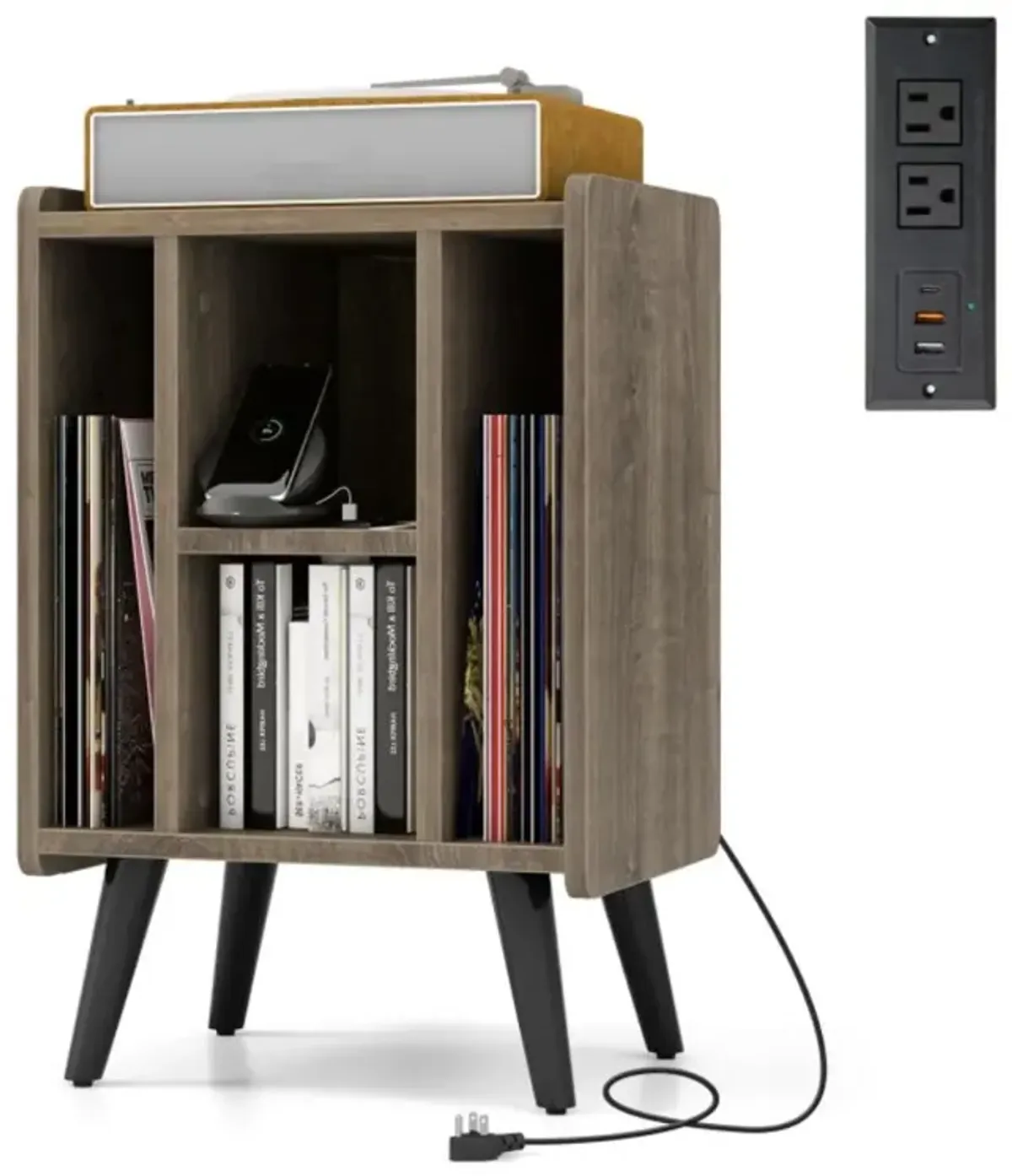 Hivvago Vinyl Record Storage Turntable Stand with 4 Open Shelves