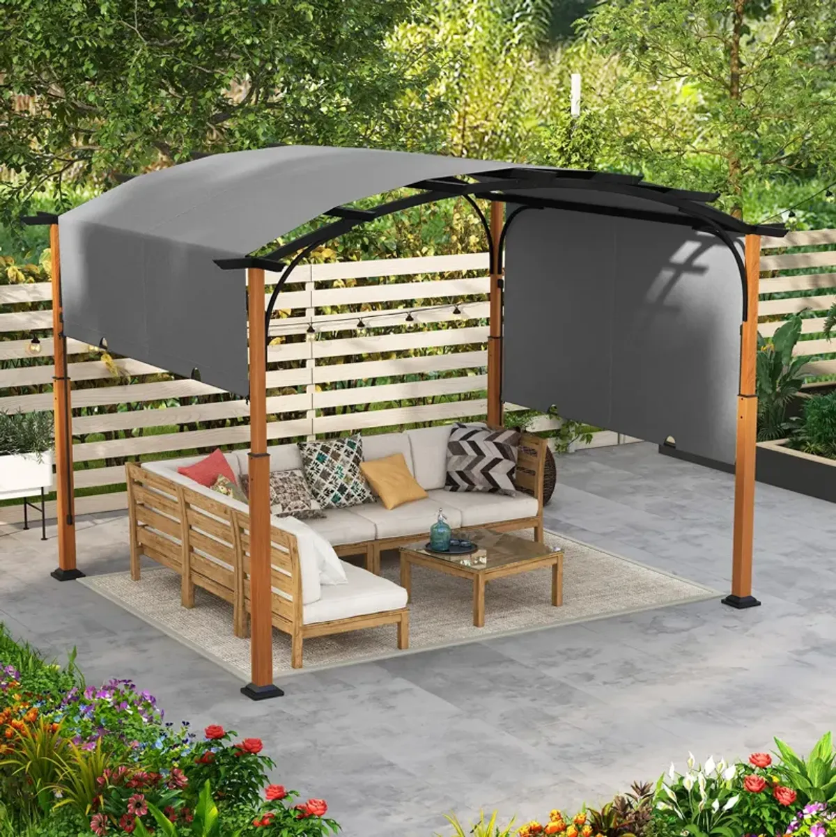 10 x 12 FT Outdoor Retractable Pergola with Retractable Canopy for Patio