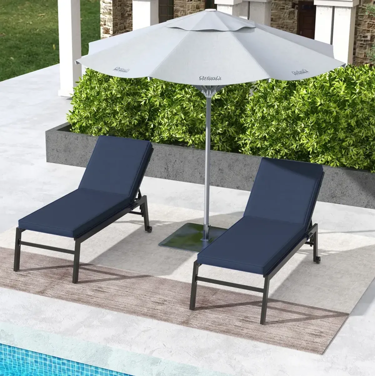 Outsunny 2 Patio Chaise Lounge Chair Cushions with Backrests, Replacement Patio Cushions with Ties for Outdoor Poolside Lounge Chair, Navy Blue