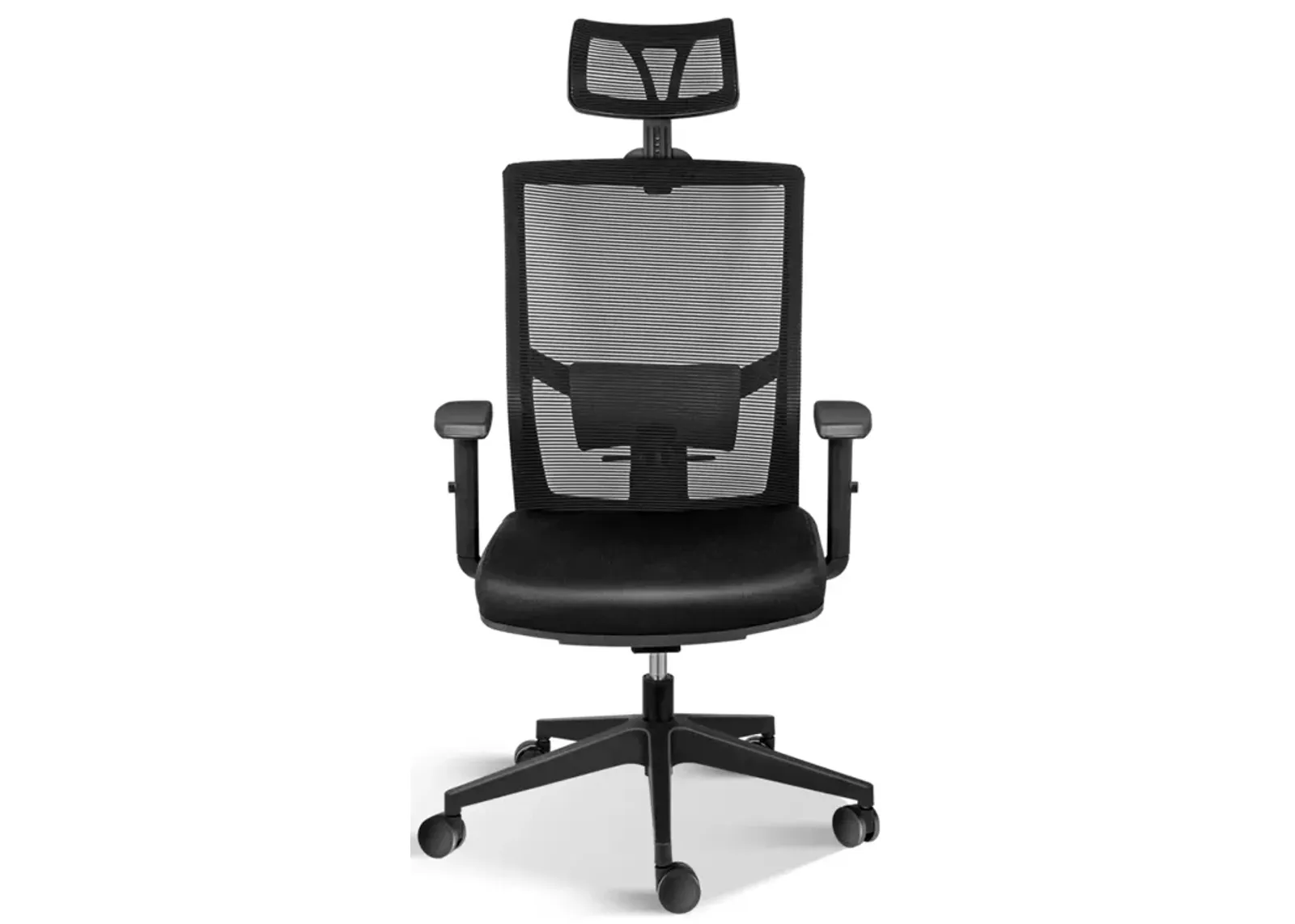 Office Ergonomic Mesh Computer Chair With Wheels & Arms & Lumbar Support, 02B, Black-Pro