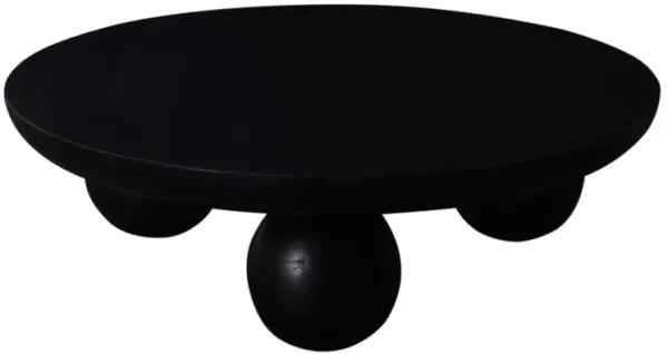 Coffee Table, 35 Inch Round Top, 3 Modern Sphere Legs, Black Mango Wood - Benzara