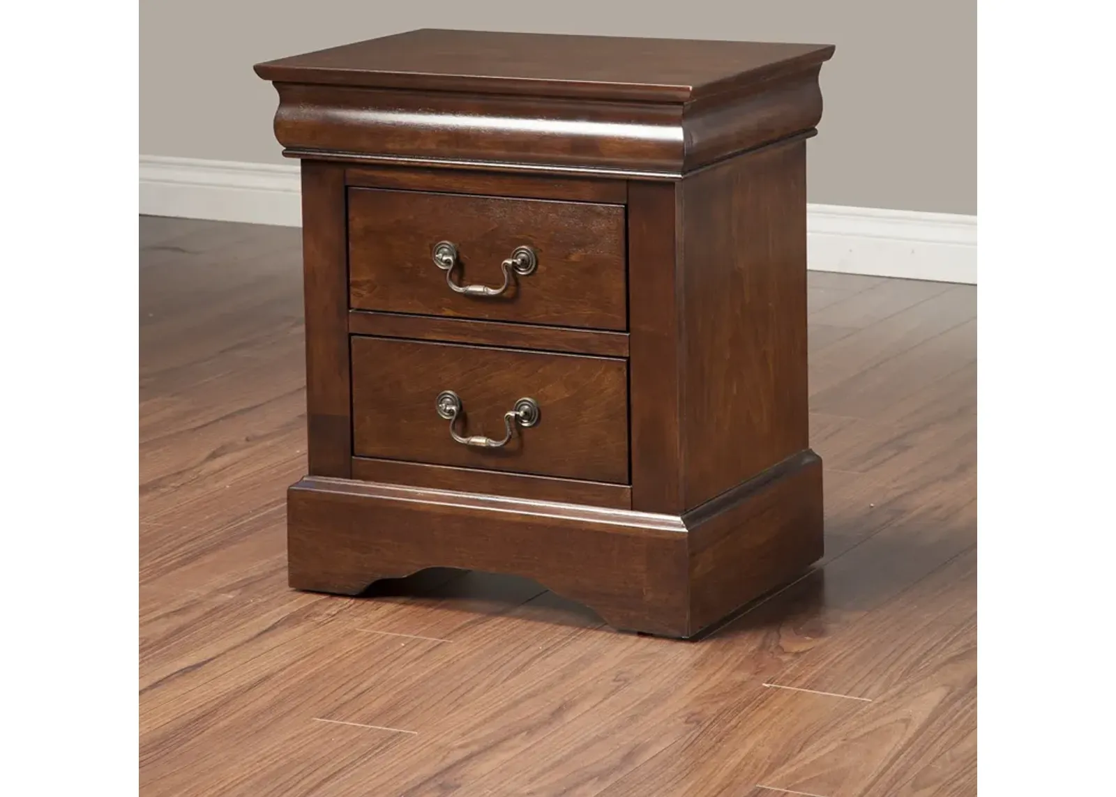 Rubberwood 2 Drawer Nightstand With Antique Handles Brown-Benzara