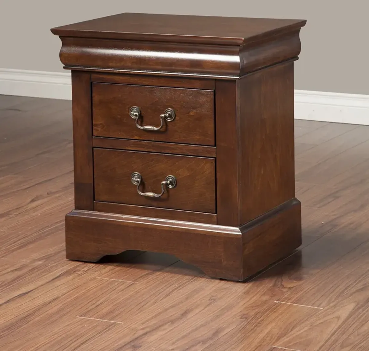 Rubberwood 2 Drawer Nightstand With Antique Handles Brown-Benzara