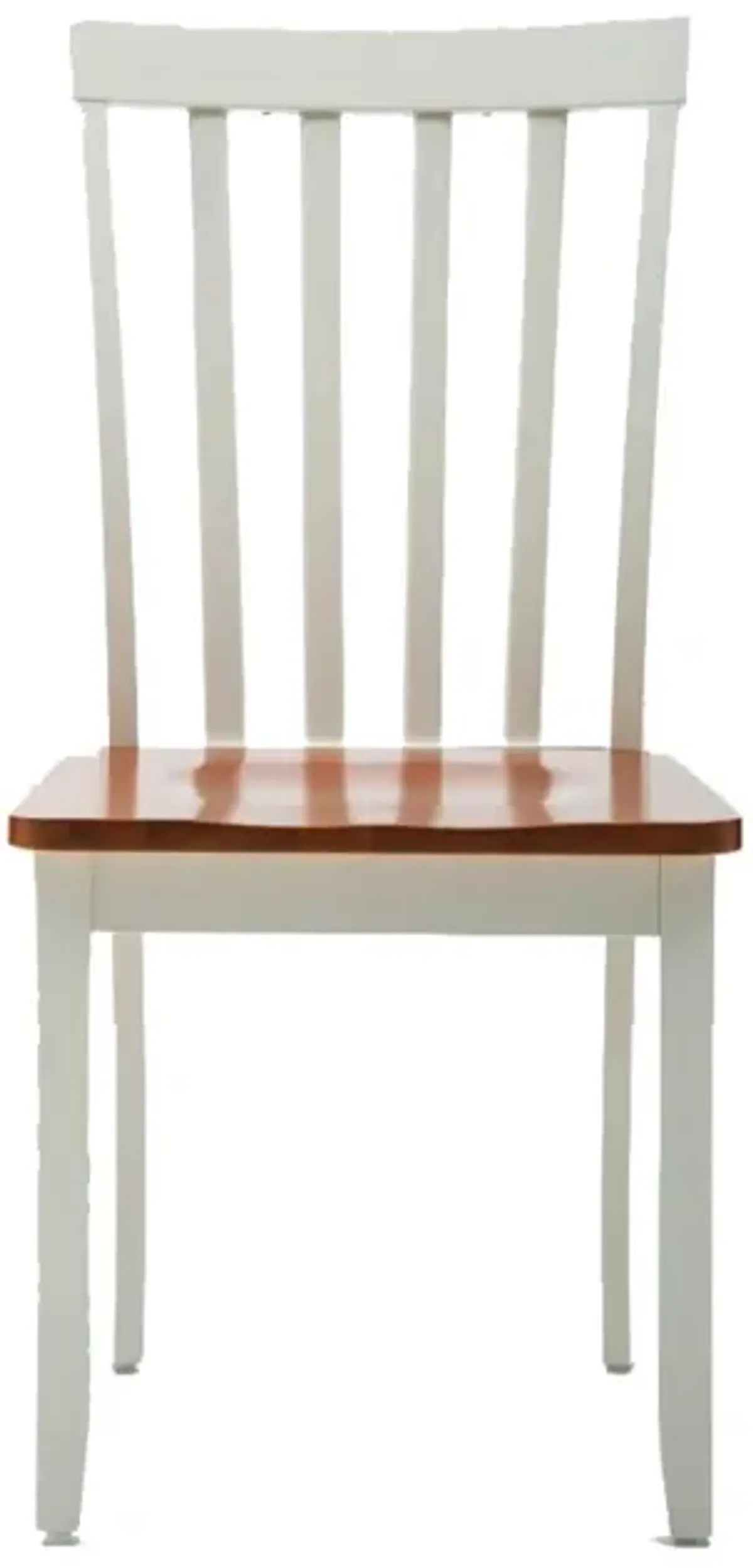 Wooden Seat Dining Chair with Slatted Backrest, Set of 2, Brown and White-Benzara