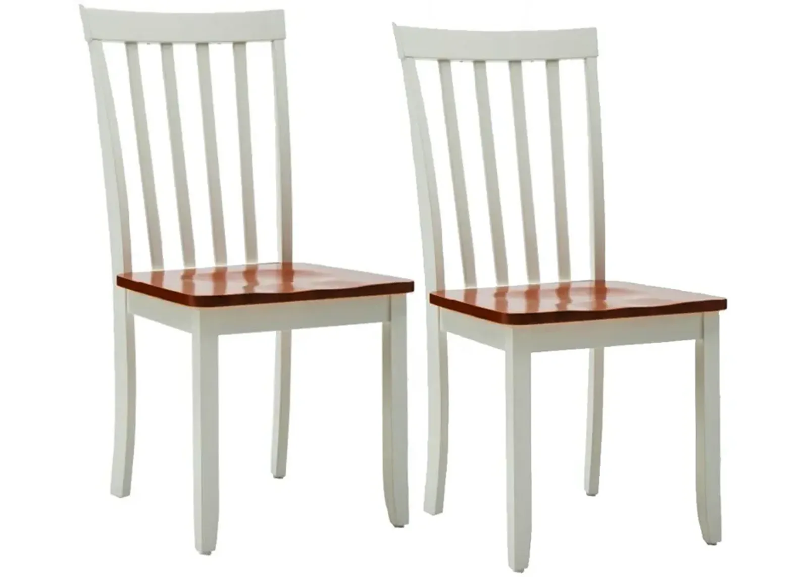 Wooden Seat Dining Chair with Slatted Backrest, Set of 2, Brown and White-Benzara