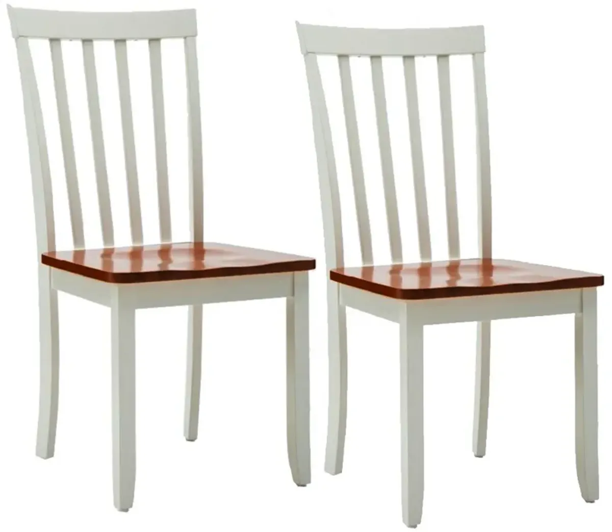 Wooden Seat Dining Chair with Slatted Backrest, Set of 2, Brown and White-Benzara