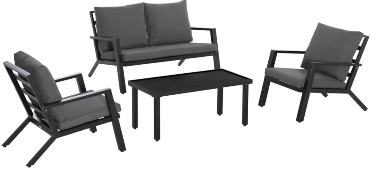 Black Backyard Chat: 4-Piece Patio Set with Cushioned Seating