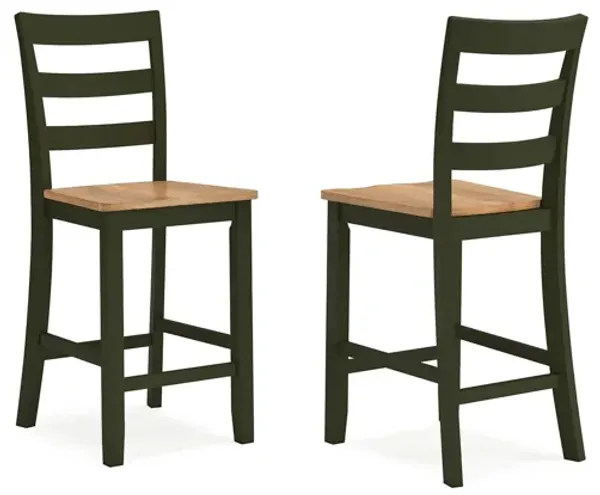 Gasy Counter Height Chair Set of 2, Dark Green Solid Wood, Brown Seat - Benzara