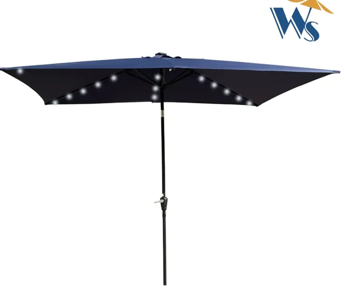 10 X 6.5FT Rectangular Patio Solar LED Lighted Outdoor Umbrellas With Crank And Push Button