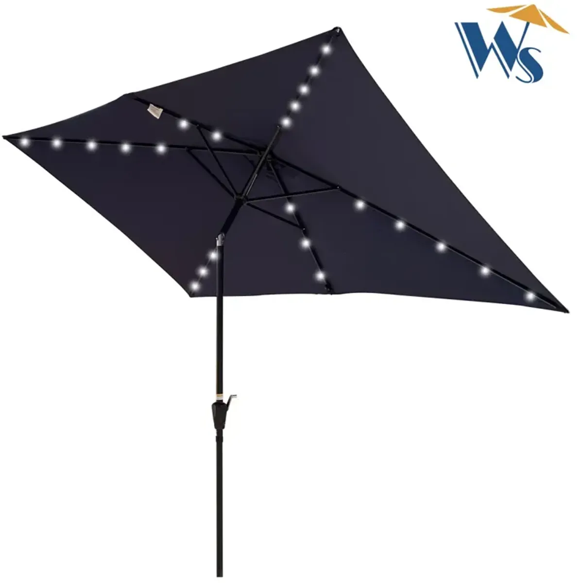 10 X 6.5FT Rectangular Patio Solar LED Lighted Outdoor Umbrellas With Crank And Push Button