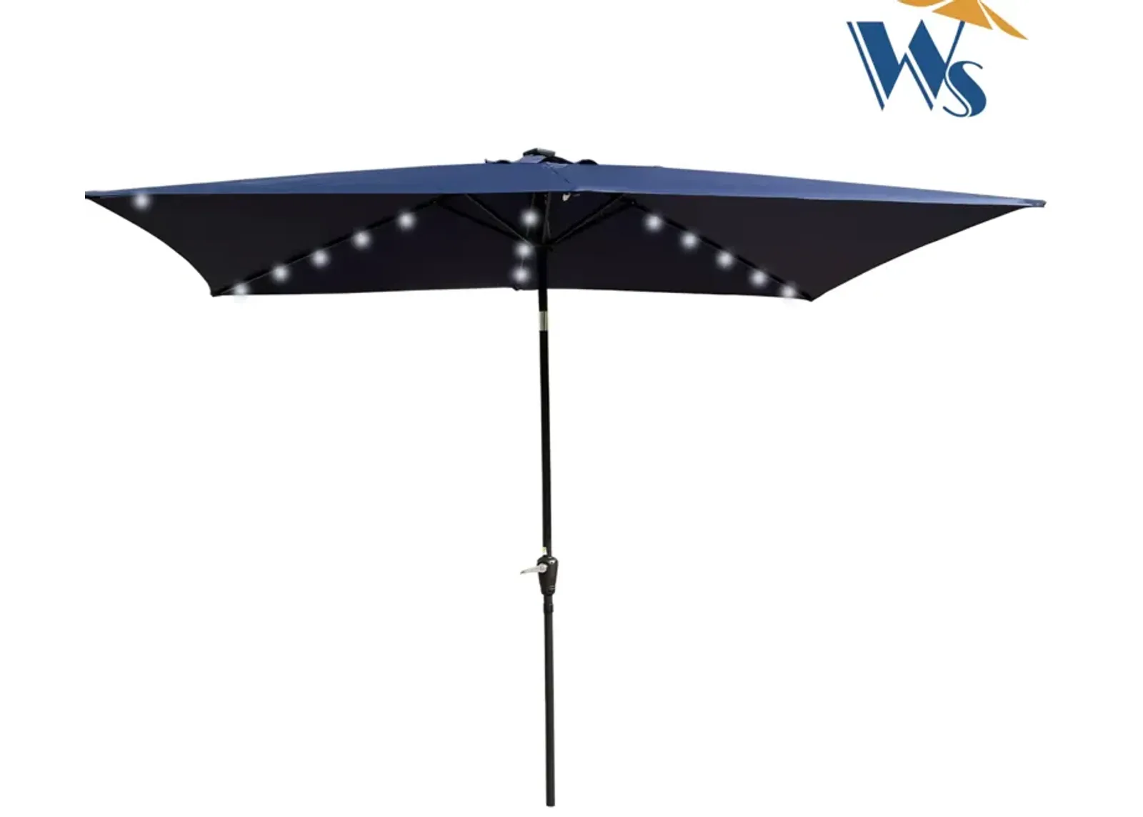 10 X 6.5FT Rectangular Patio Solar LED Lighted Outdoor Umbrellas With Crank And Push Button