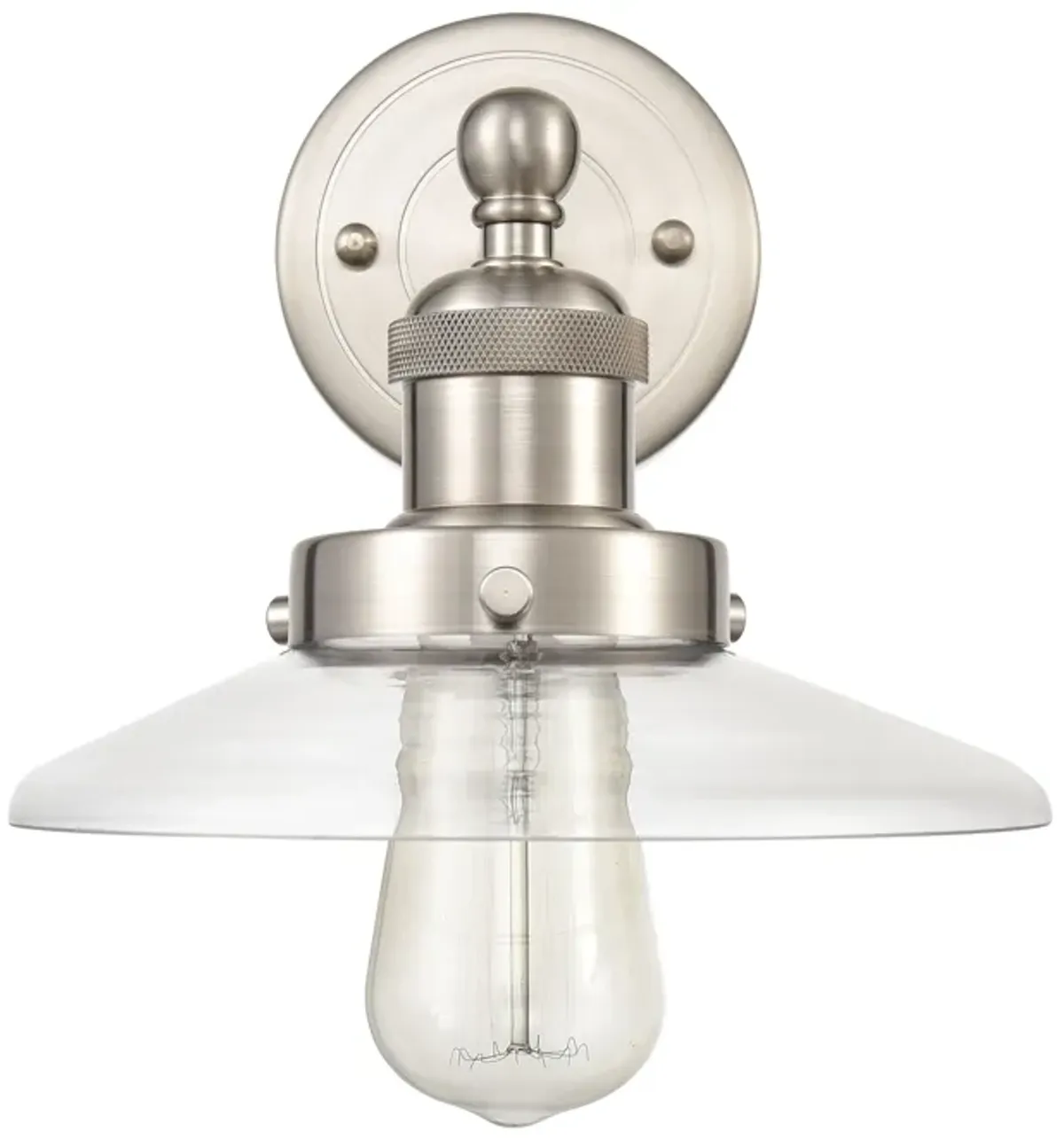 English Pub 8'' High 1-Light Nickel Sconce with Clear Cover