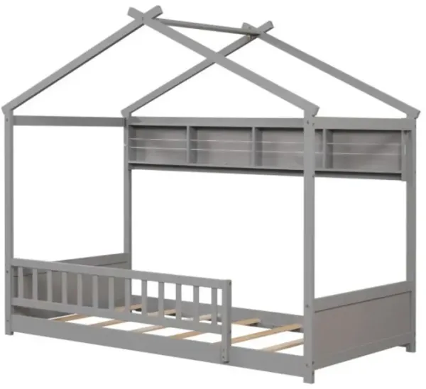 Hivvago Twin Size House Bed with Storage Shelf and Headboard