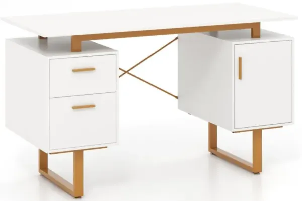 Hivvago Computer Desk with Floating Desktop and Dual Drawers