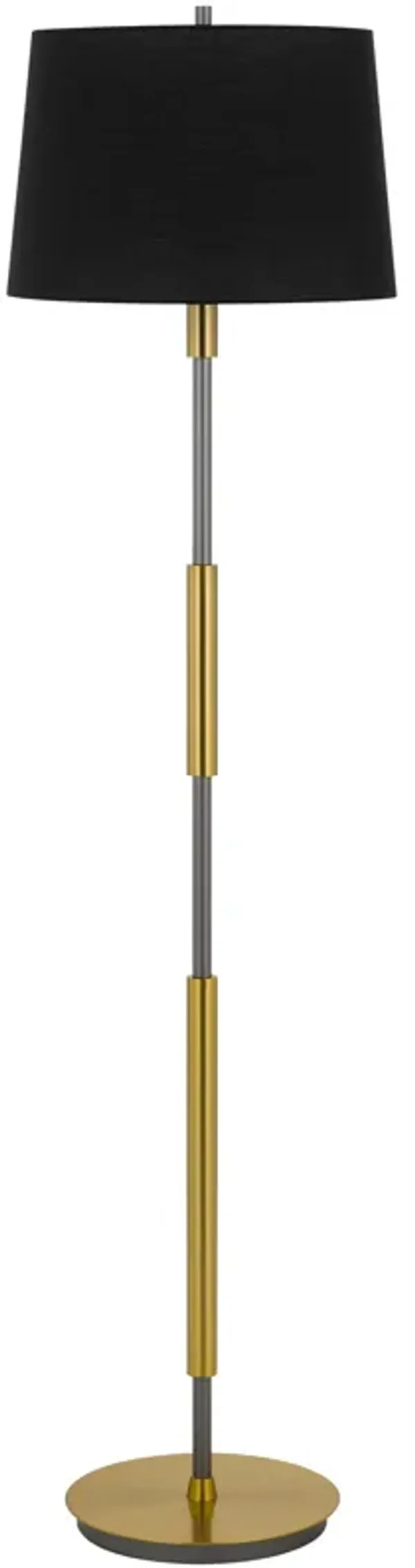 Siu 60 Inch Floor Lamp, Gold Metal Pole w Finial Tip, Black Shade - Benzara