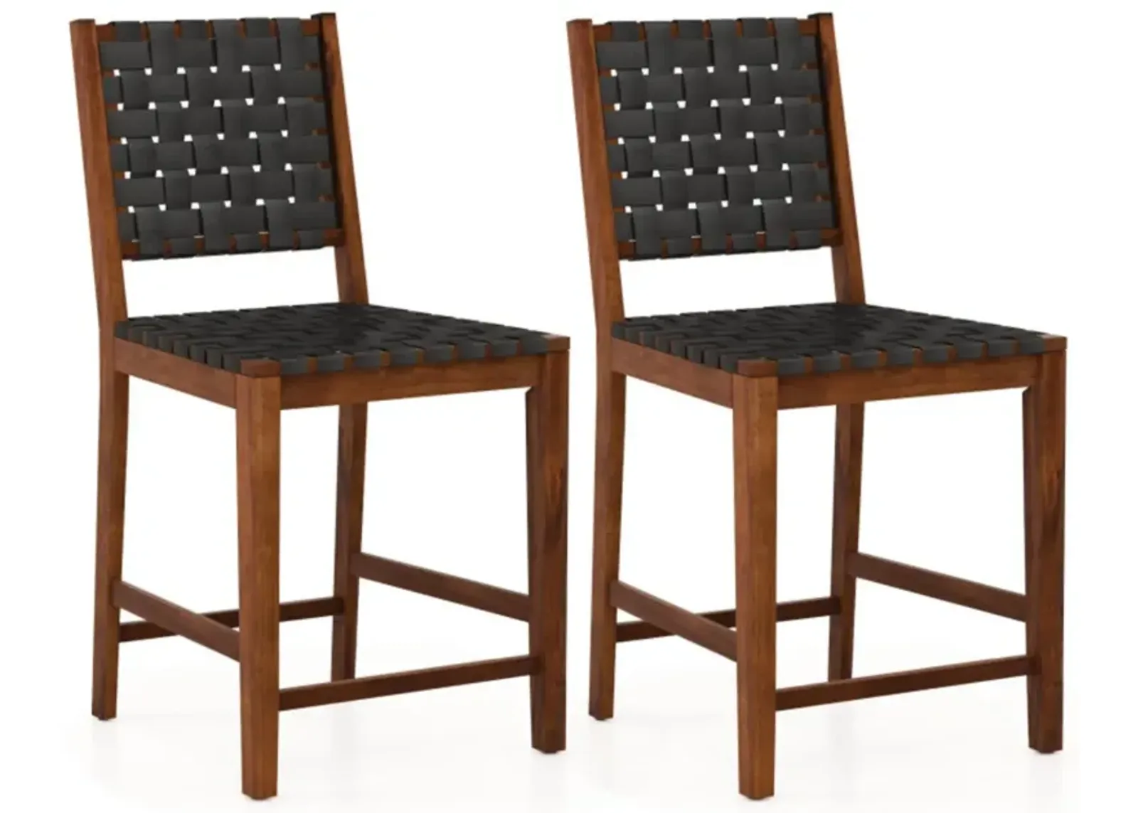 Hivvago Set of 2 Woven Bar Stools with Faux PU Leather Straps.