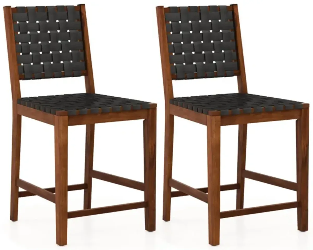 Hivvago Set of 2 Woven Bar Stools with Faux PU Leather Straps.