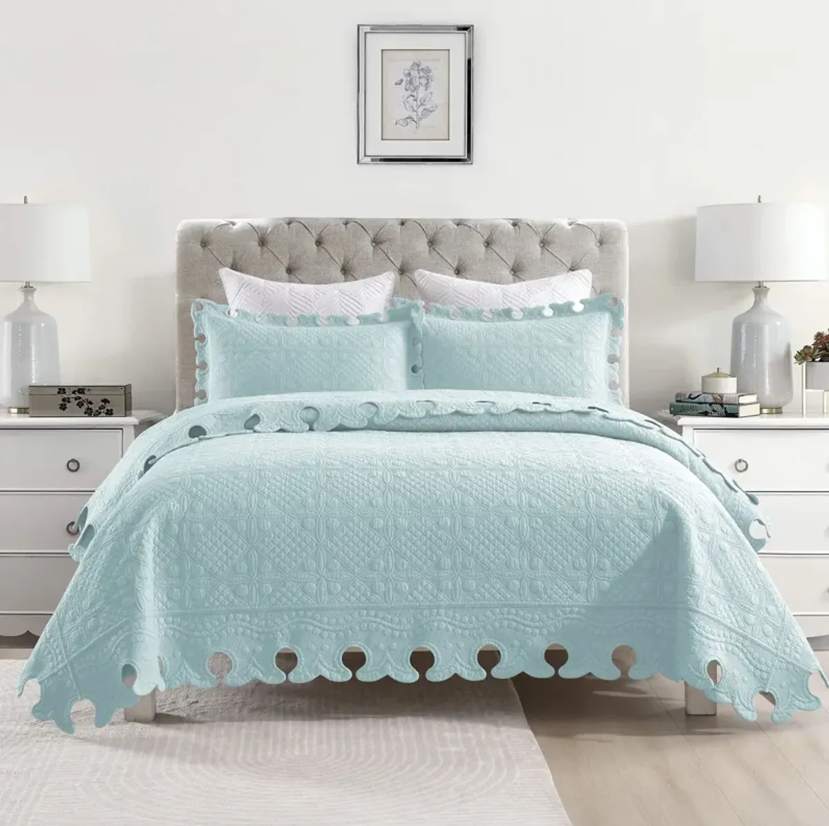 MarCielo 100% Cotton Oversized Bedspread Quilt Set Embroidery TW