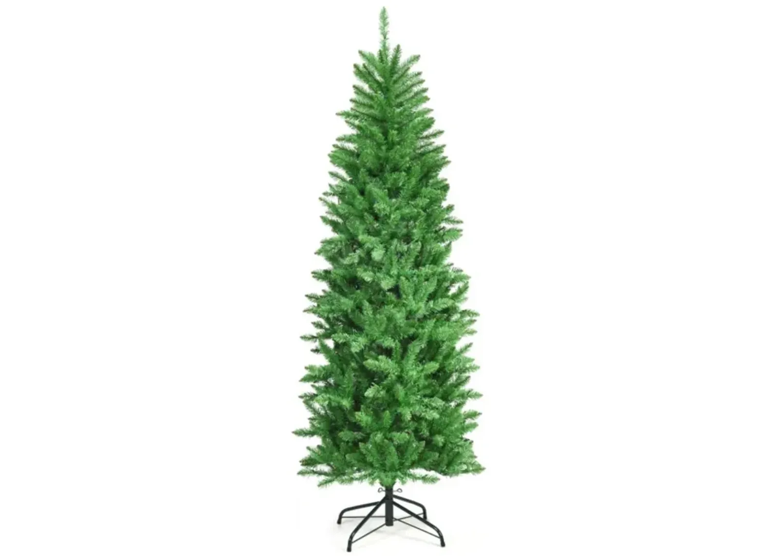 Hivvago 5/6/7 Feet PVC Hinged Pre-lit Artificial Fir Pencil Christmas Tree with 150 Lights