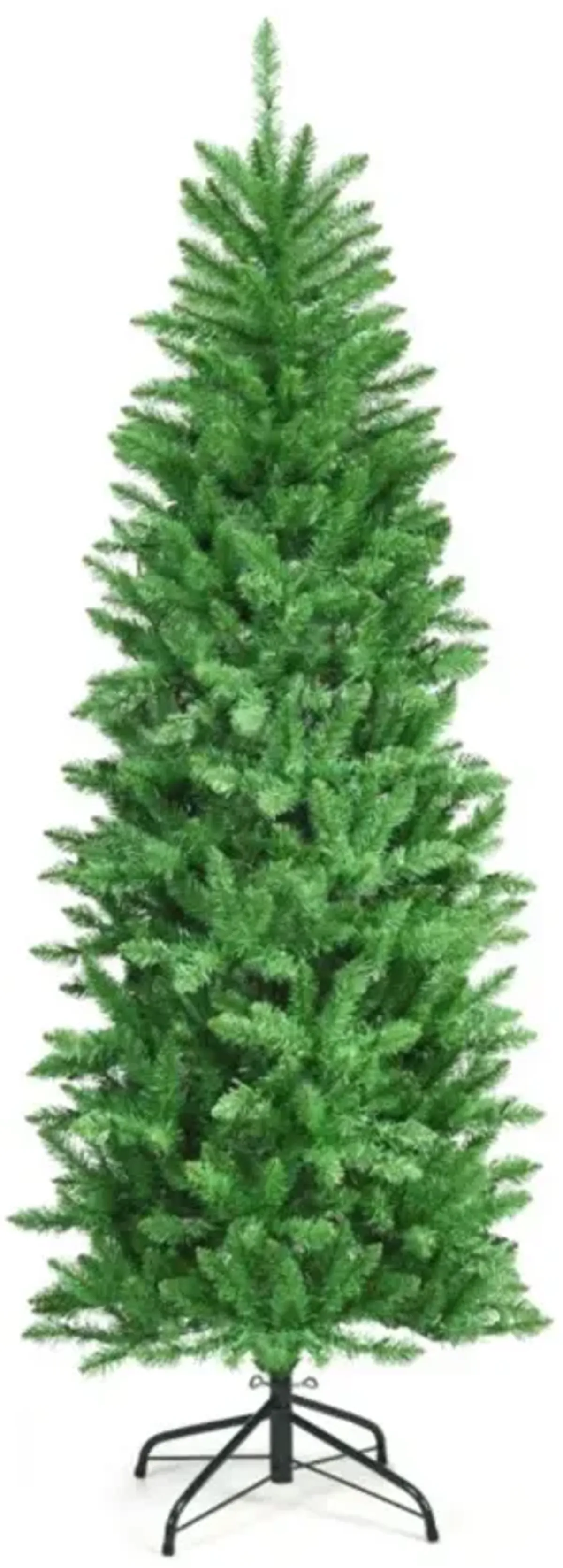 Hivvago 5/6/7 Feet PVC Hinged Pre-lit Artificial Fir Pencil Christmas Tree with 150 Lights