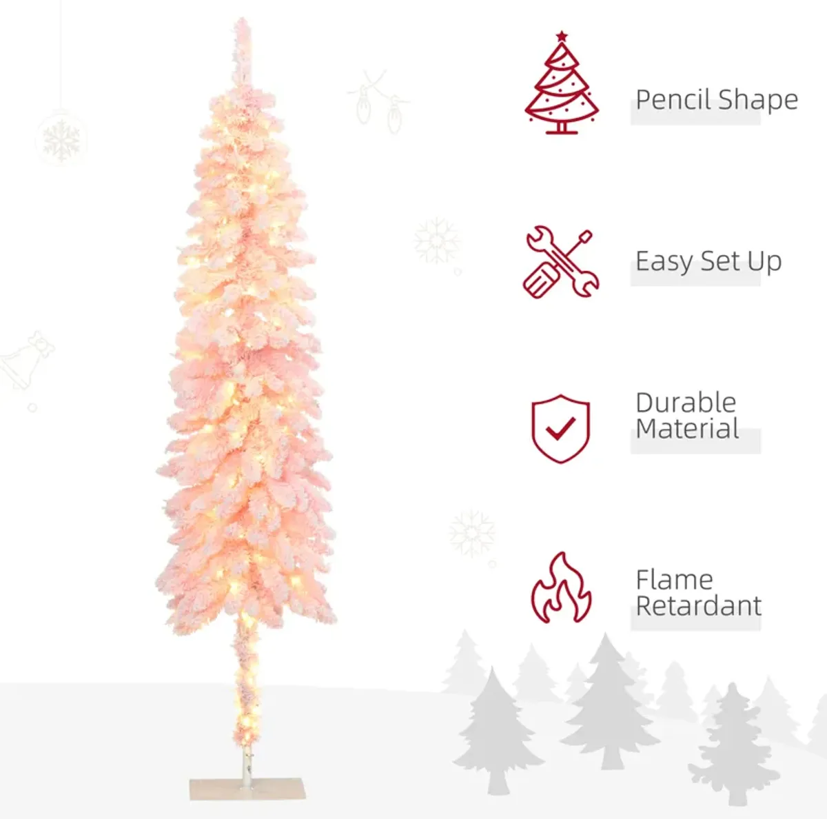 6ft Pencil Prelit Artificial Christmas Tree with Snow Flocked Branches Lights