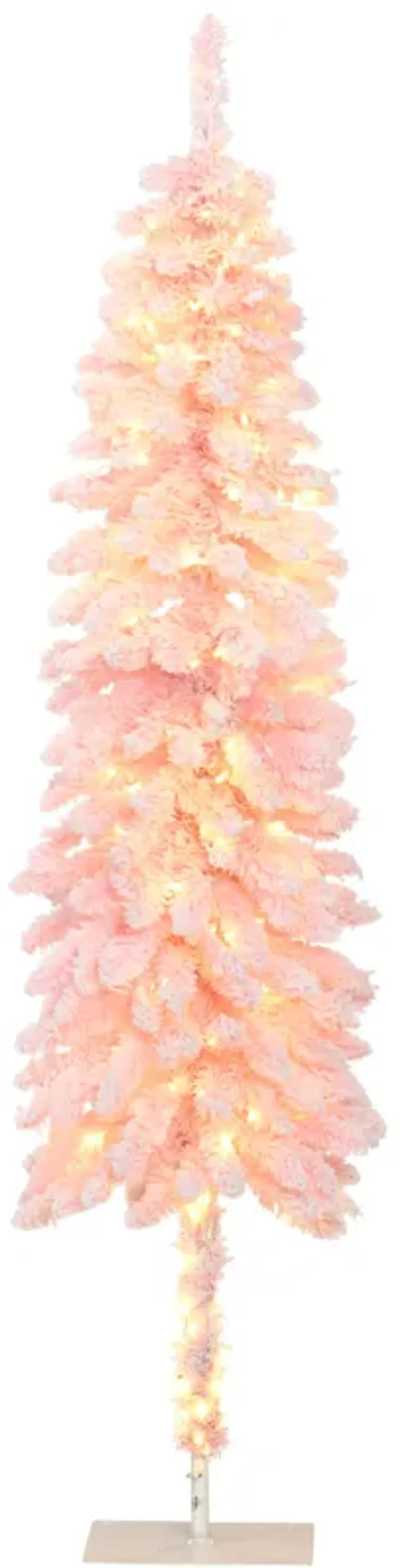 6ft Pencil Prelit Artificial Christmas Tree with Snow Flocked Branches Lights