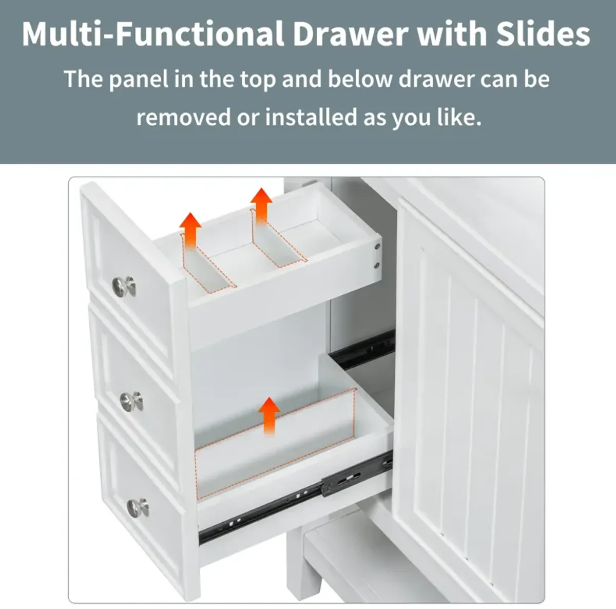 Whisen 36" Bathroom Storage Cabinet Bathroom Vanity with Ceramic Sink, One Cabinet and 3 Drawers