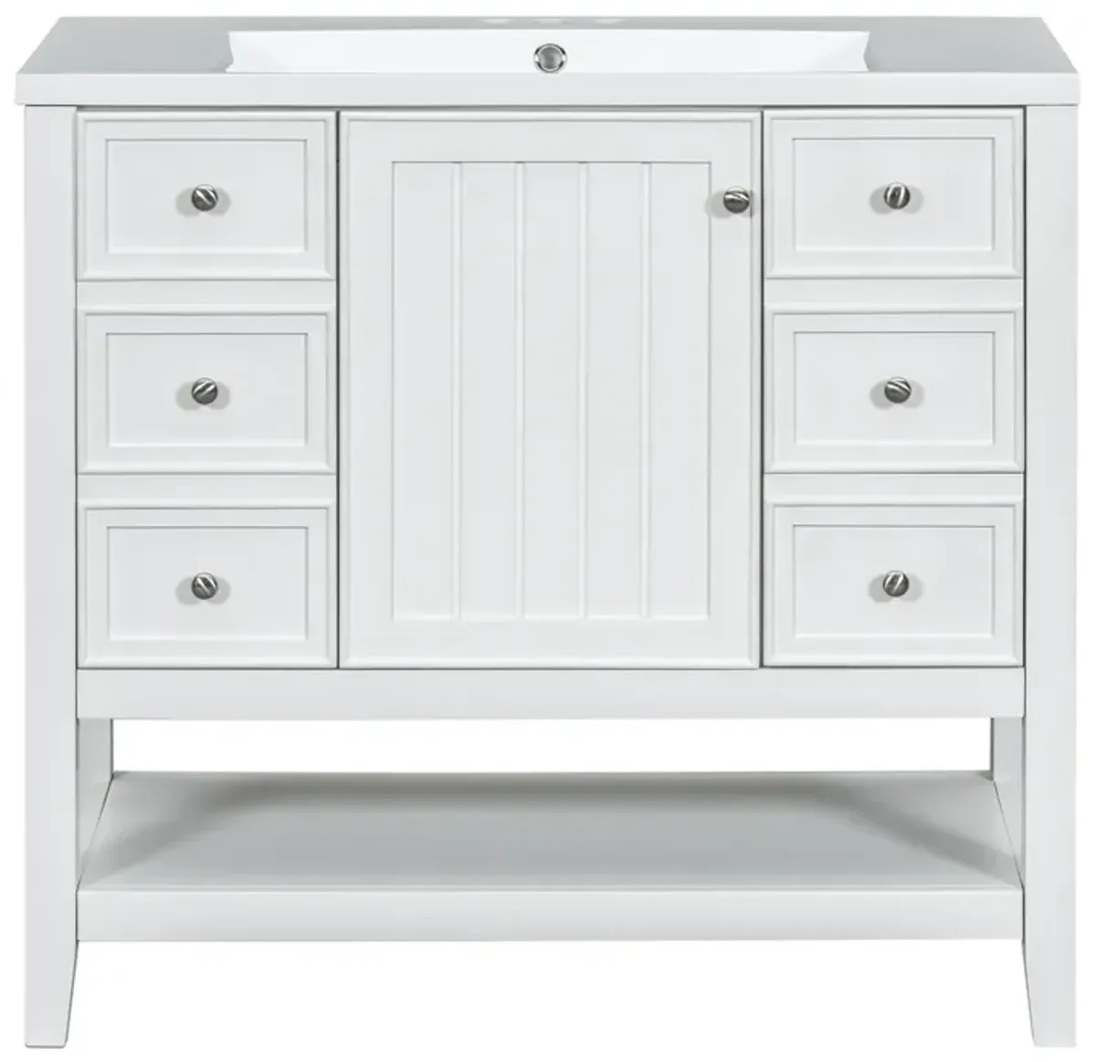 Whisen 36" Bathroom Storage Cabinet Bathroom Vanity with Ceramic Sink, One Cabinet and 3 Drawers