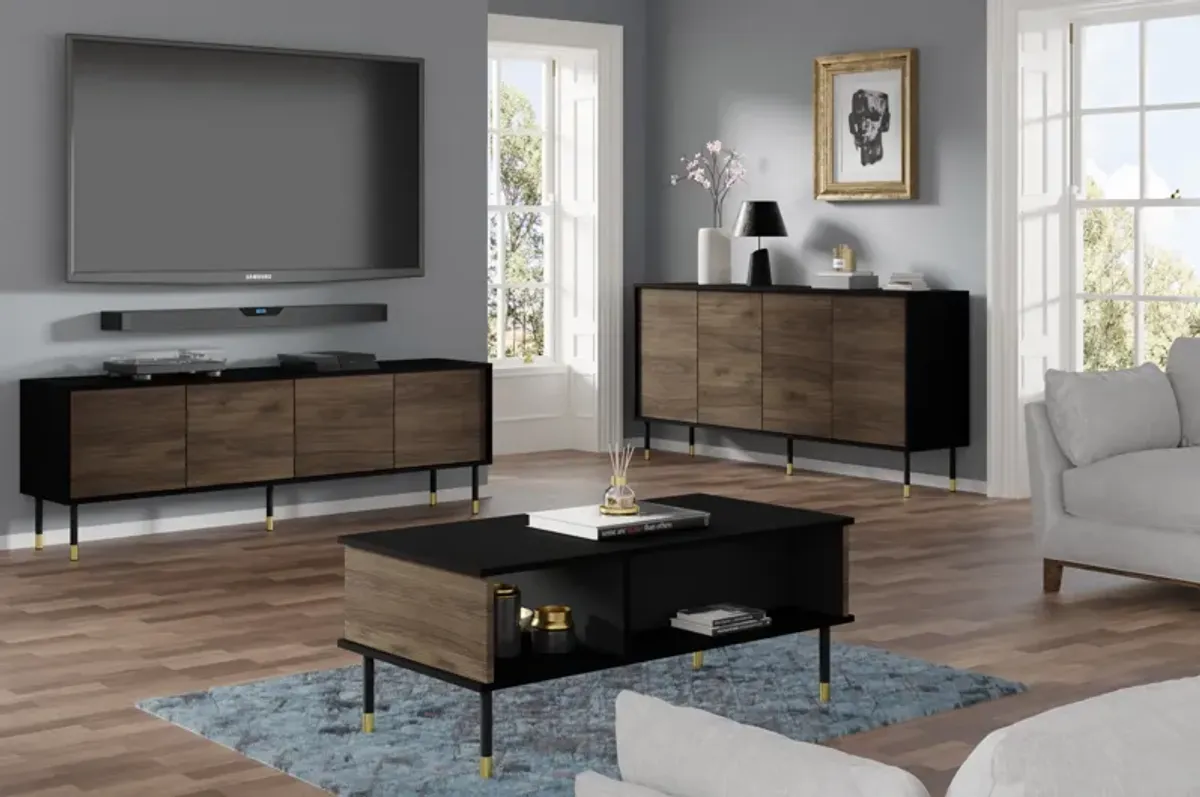 TV Stand SHERWOOD 70.87 in 4D Black matt - Catania Oak