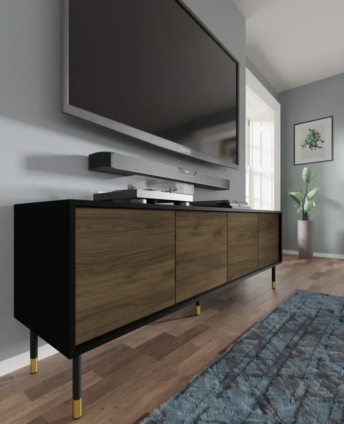 TV Stand SHERWOOD 70.87 in 4D Black matt - Catania Oak