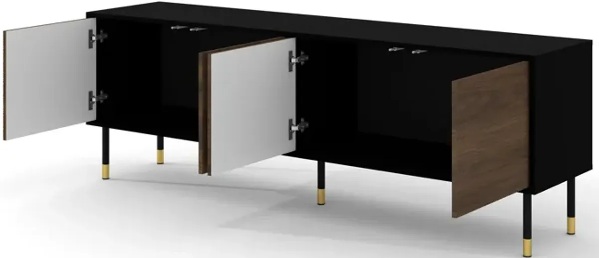 TV Stand SHERWOOD 70.87 in 4D Black matt - Catania Oak