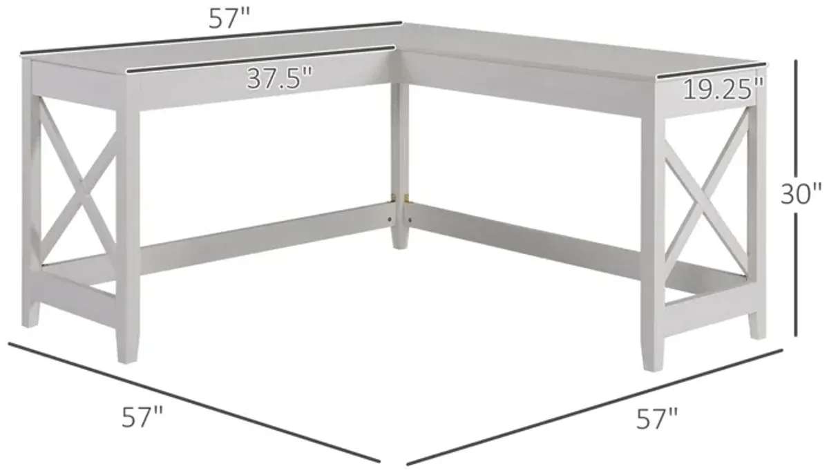 White Home Office: 57" L-Shaped Corner Computer Desk