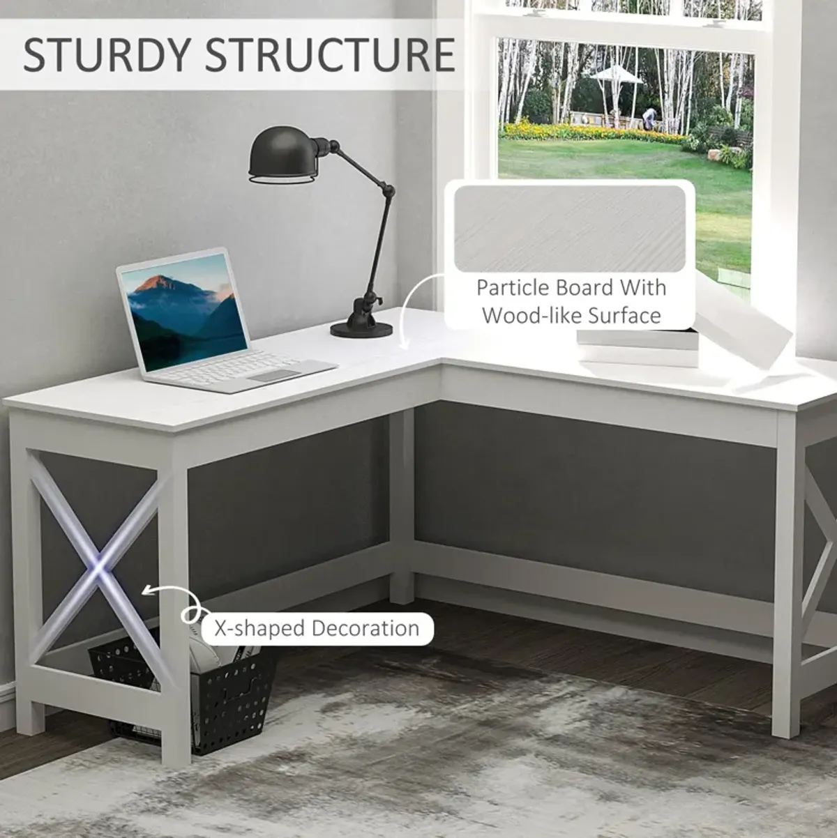 White Home Office: 57" L-Shaped Corner Computer Desk