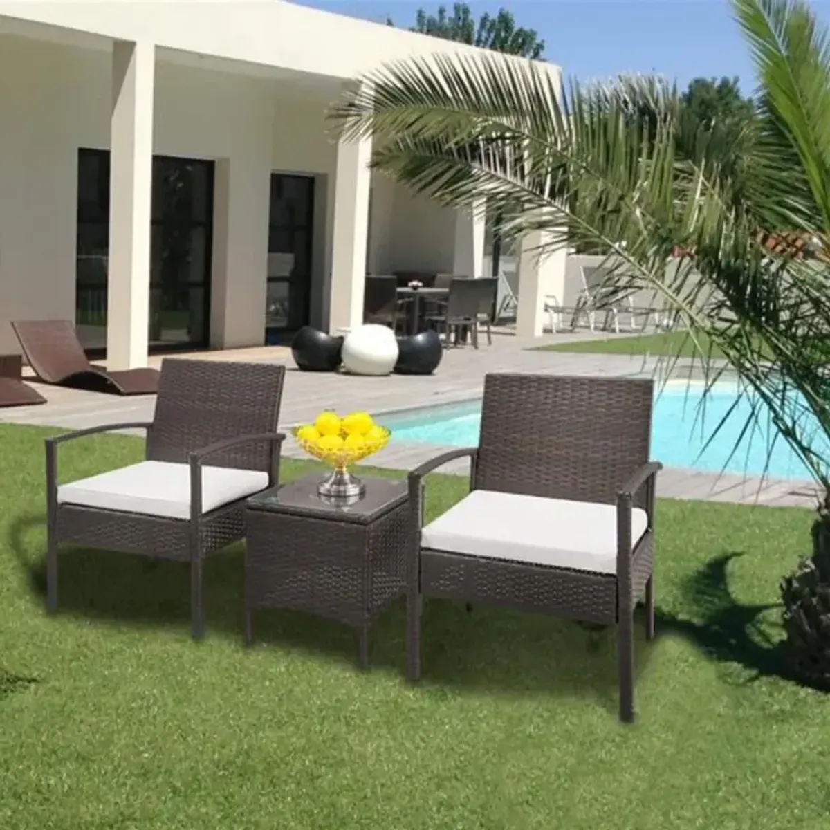 3-Piece Patio Furniture Set – 2 Arm Chairs & 1 Coffee Table for Outdoor Seating
