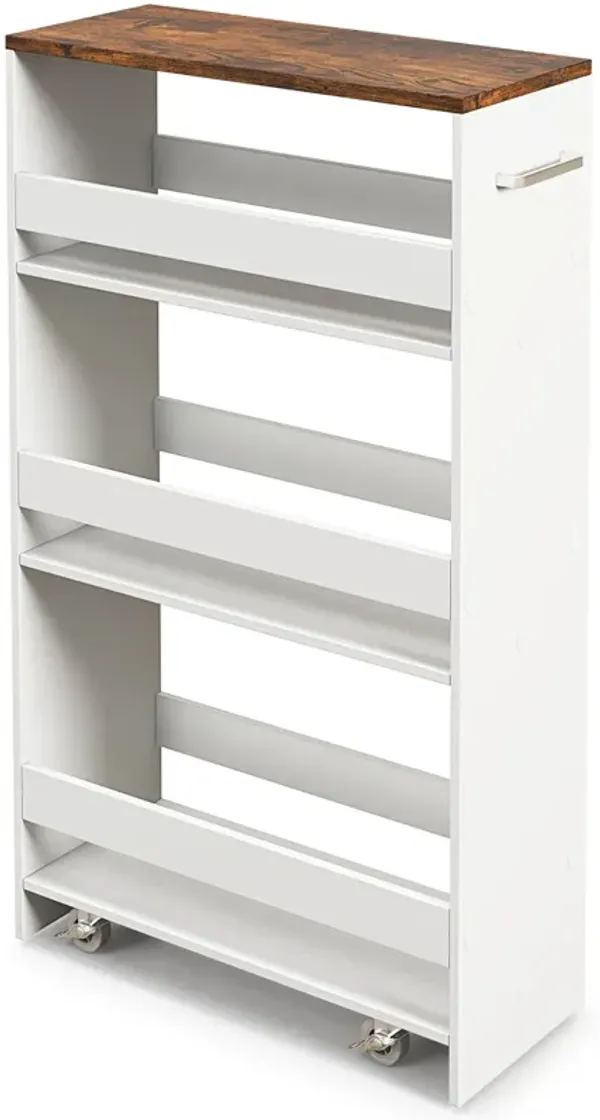 Multi-Tier Slim Rolling Storage Cart with Handle, Open Shelves, and Wheels
