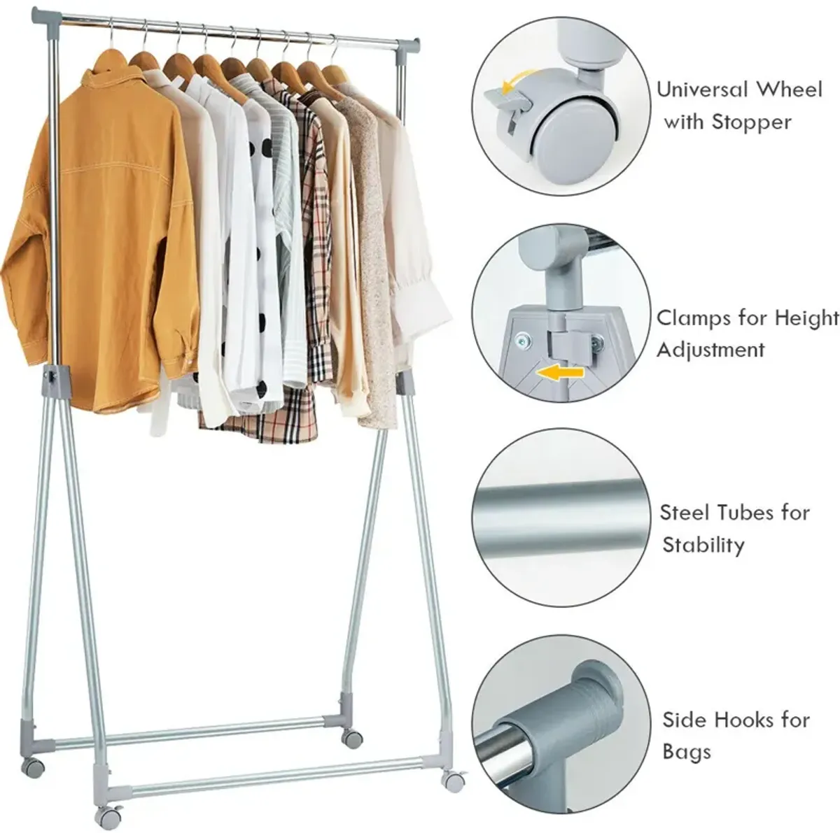 Extendable Foldable Heavy Duty Clothing Rack with Hanging Rod