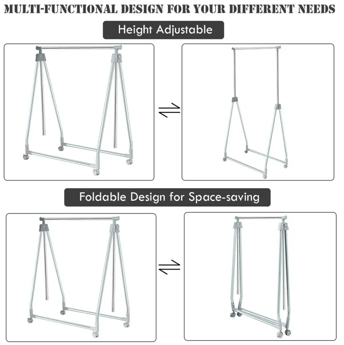 Extendable Foldable Heavy Duty Clothing Rack with Hanging Rod