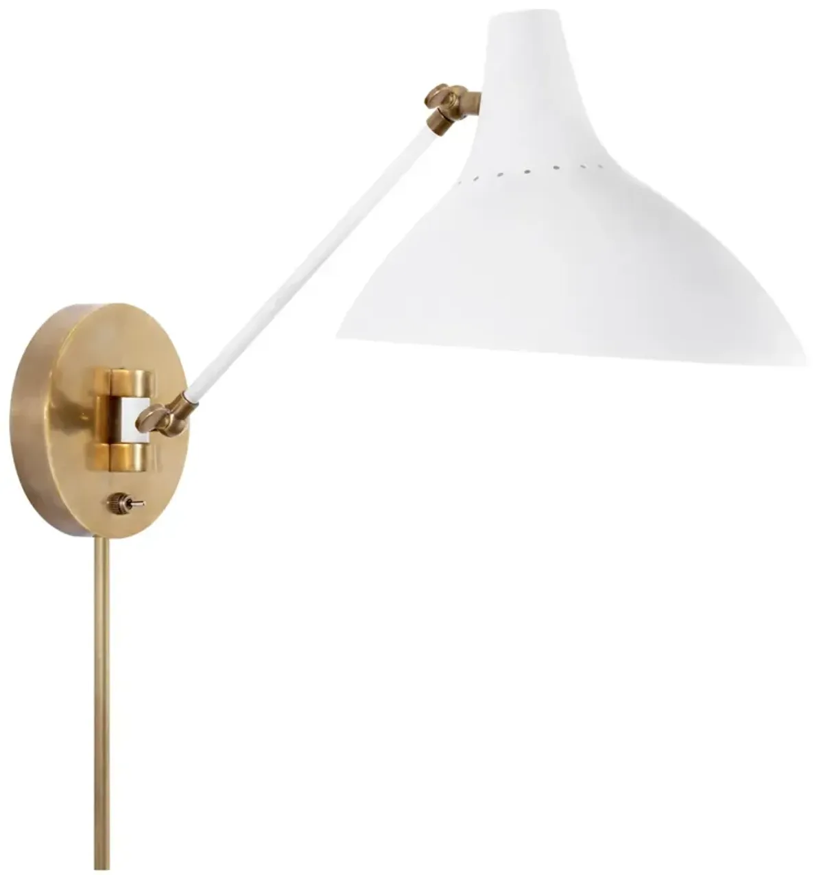 Charlton Wall Light in White and Hand-Rubbed Antique Brass