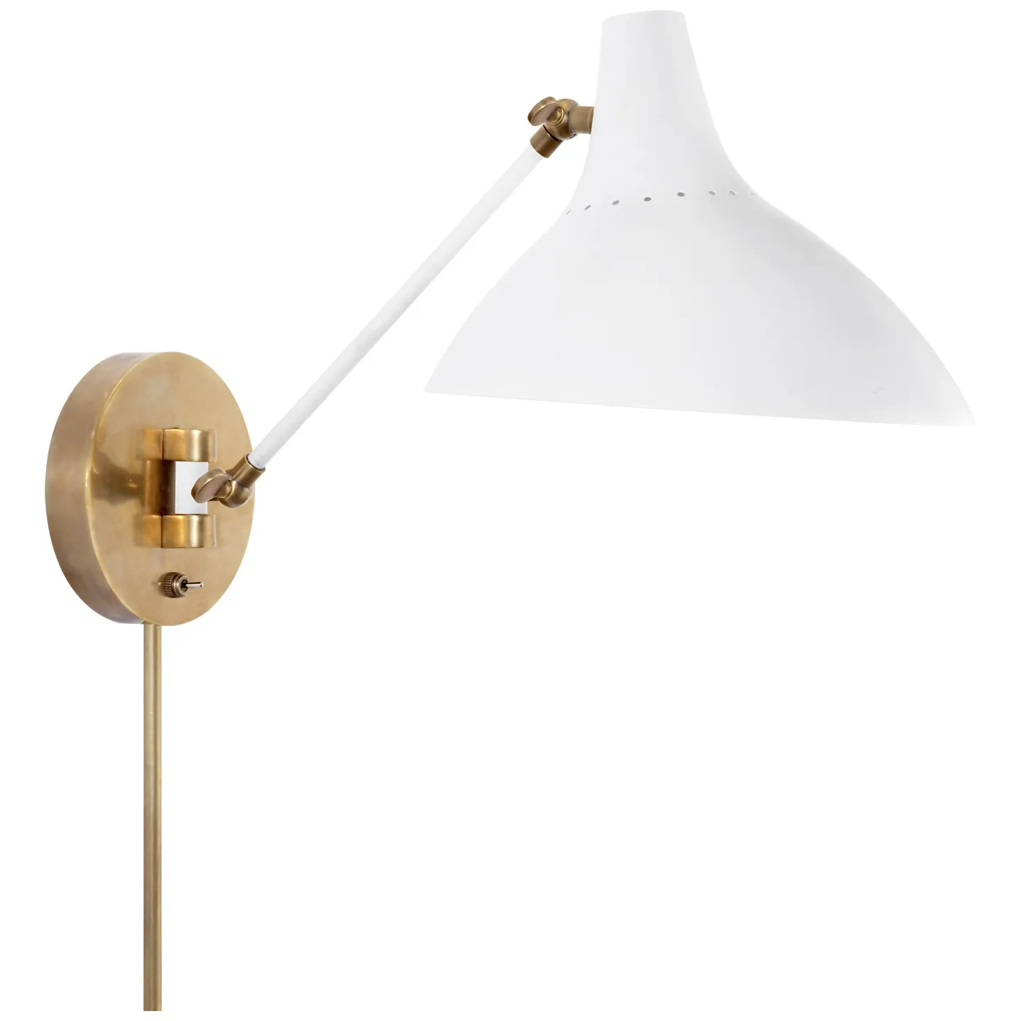 Charlton Wall Light in White and Hand-Rubbed Antique Brass