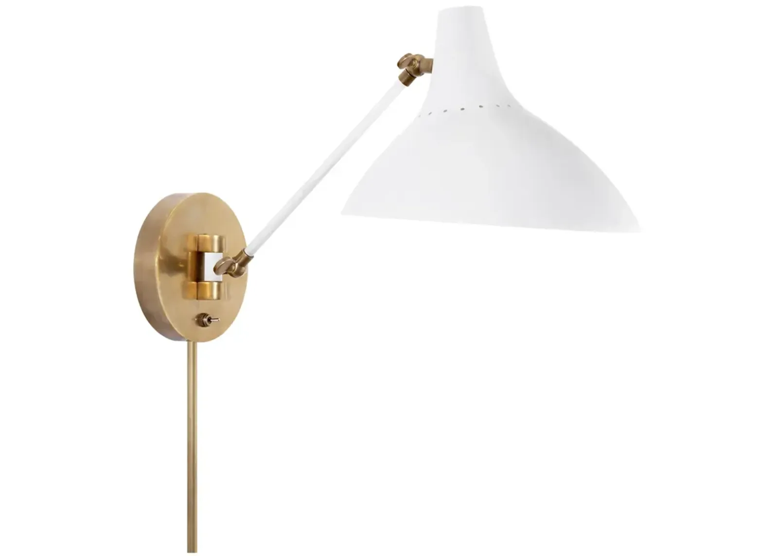 Charlton Wall Light in White and Hand-Rubbed Antique Brass