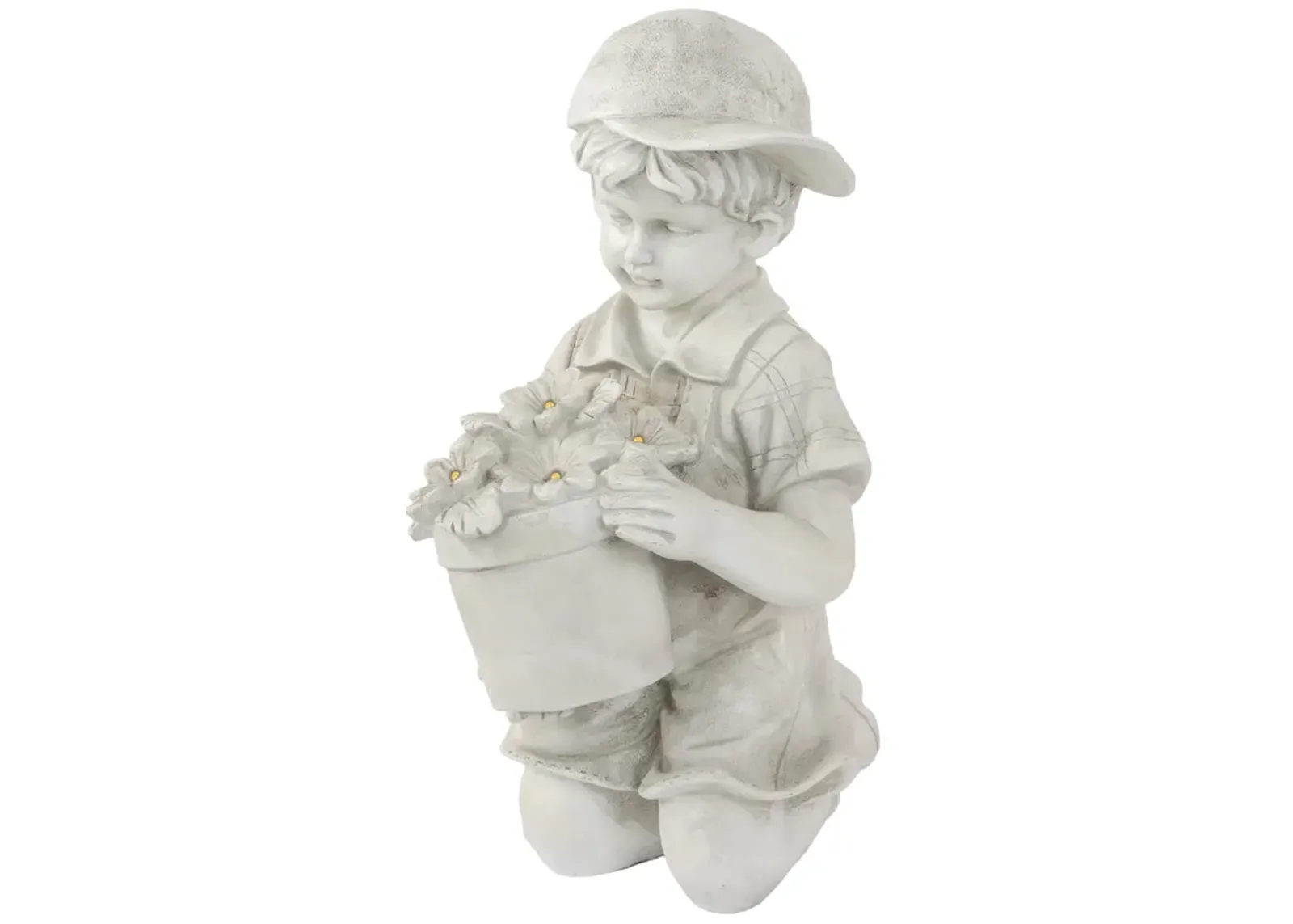 15" Solar LED Lighted Boy with Flowers Outdoor Garden Statue