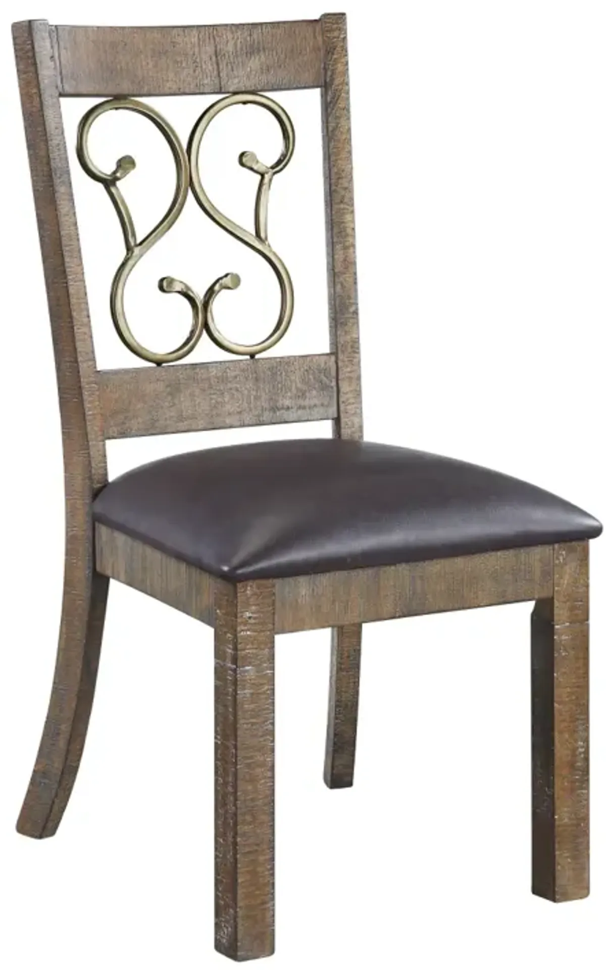 Raphaela Side Chair (Set of 2) In Black PU & Weathered Cherry Finish